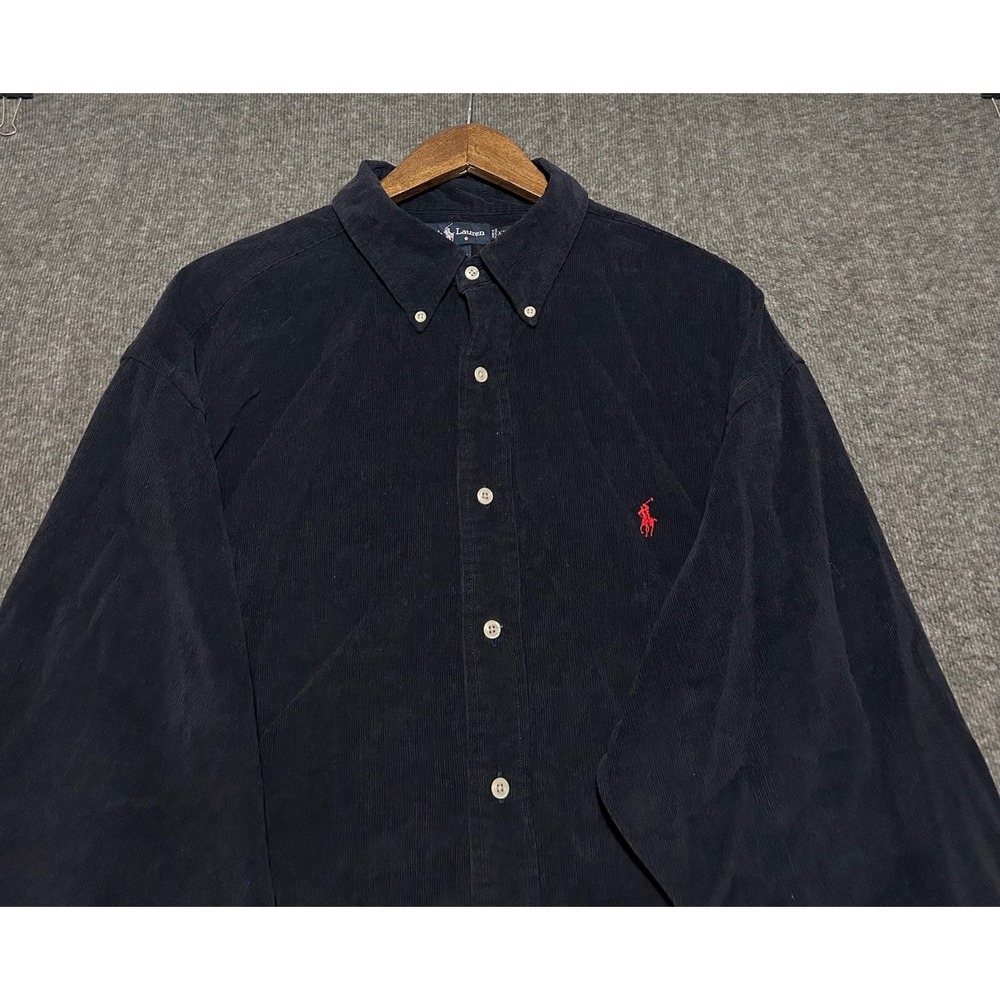 Ralph Lauren blaire corduroy shirt mens cotton vintage size 2XL blue pony read